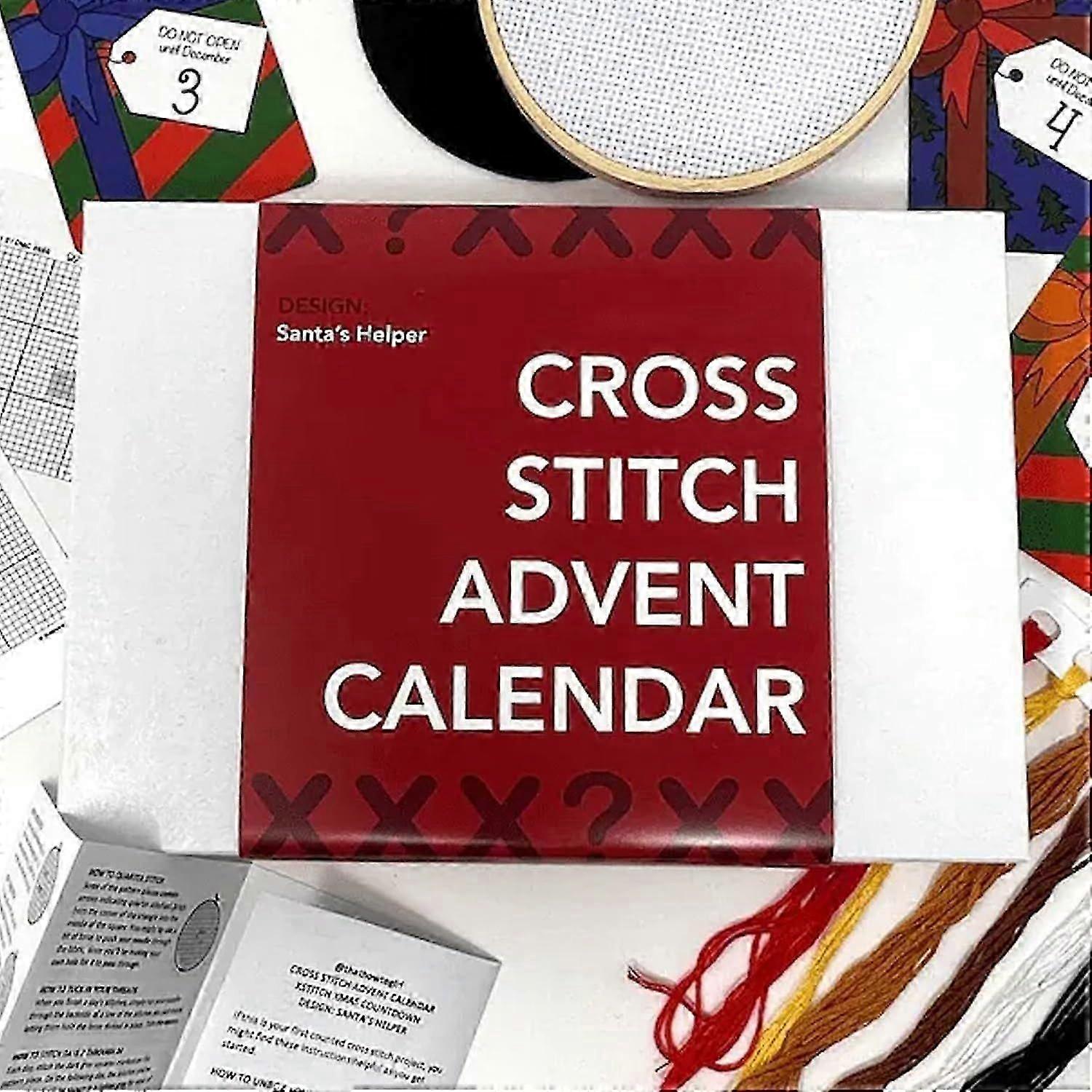 24-Day Cross Stitch Advent Calendar Kit for Christmas Countdown, Includes Embroidery Decorations