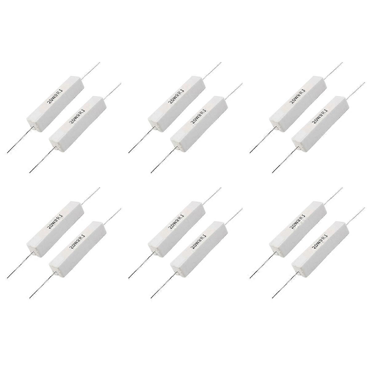 12 Pcs Wire Wound Ceramic Cement Resistor 8 Ohm 20W 5%