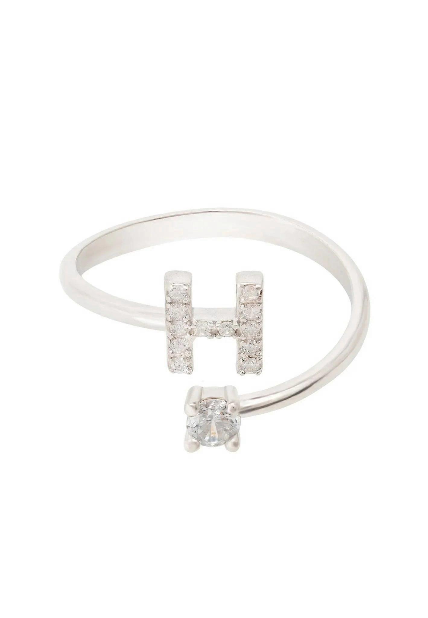 Latelita 925 Sterling Silver Initial Ring with Cubic Zirconia - Average Size 6 (M)