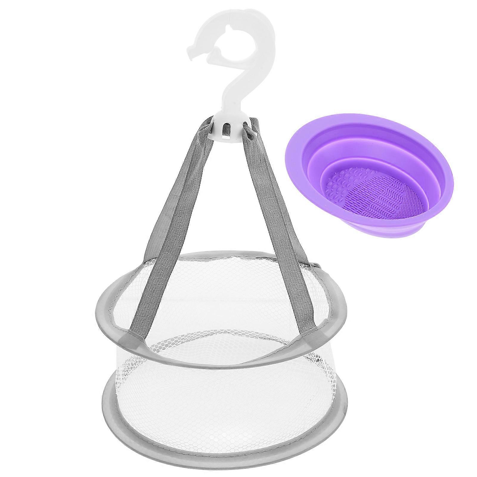 Makeup Brush Cleaning Bowl Foldable Set for Storage 3Sets Purple Silicone Tools