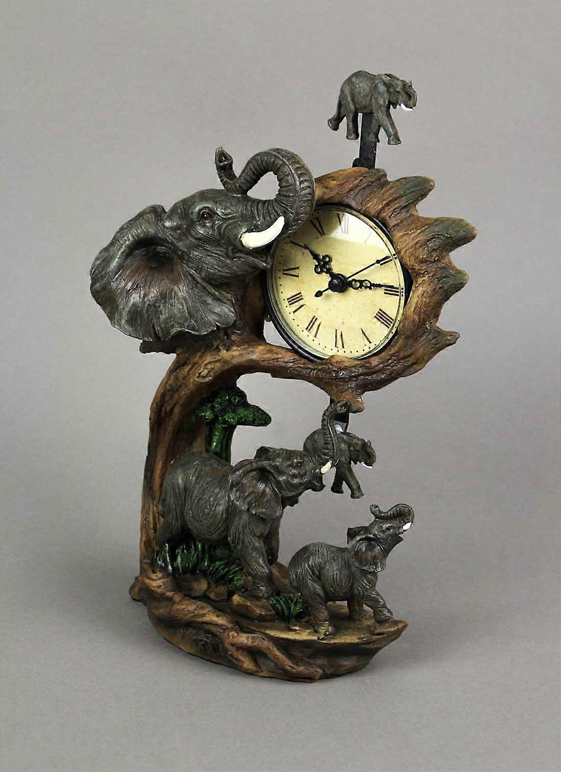 Elephant Family On Safari Hand Painted Table Pendulum Clock