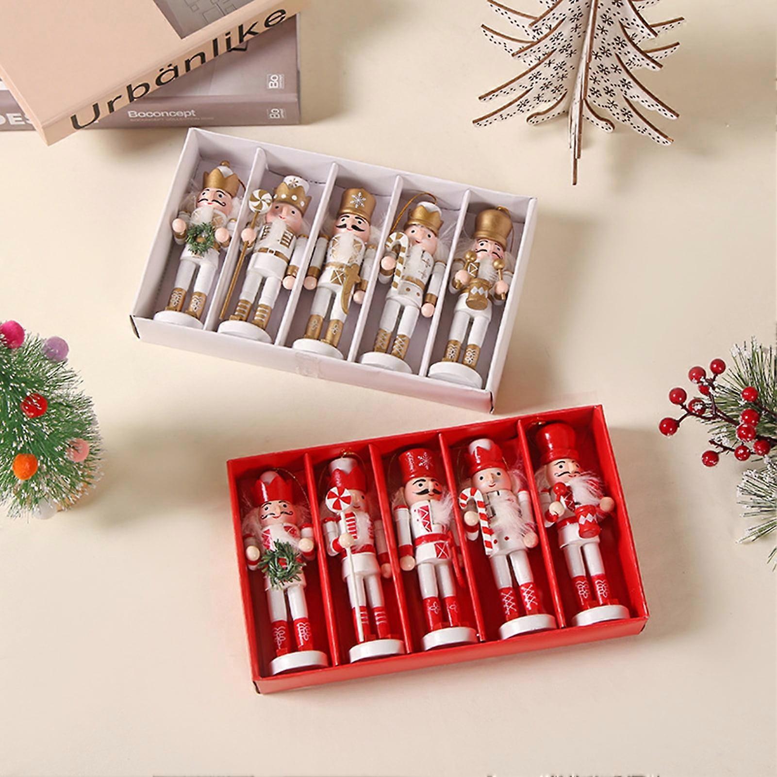 Yirtree Nutcracker Suite 5 Pack 8.66 Inch Traditional Wooden Nutcracker Ornaments, Festive Christmas Tree Décor