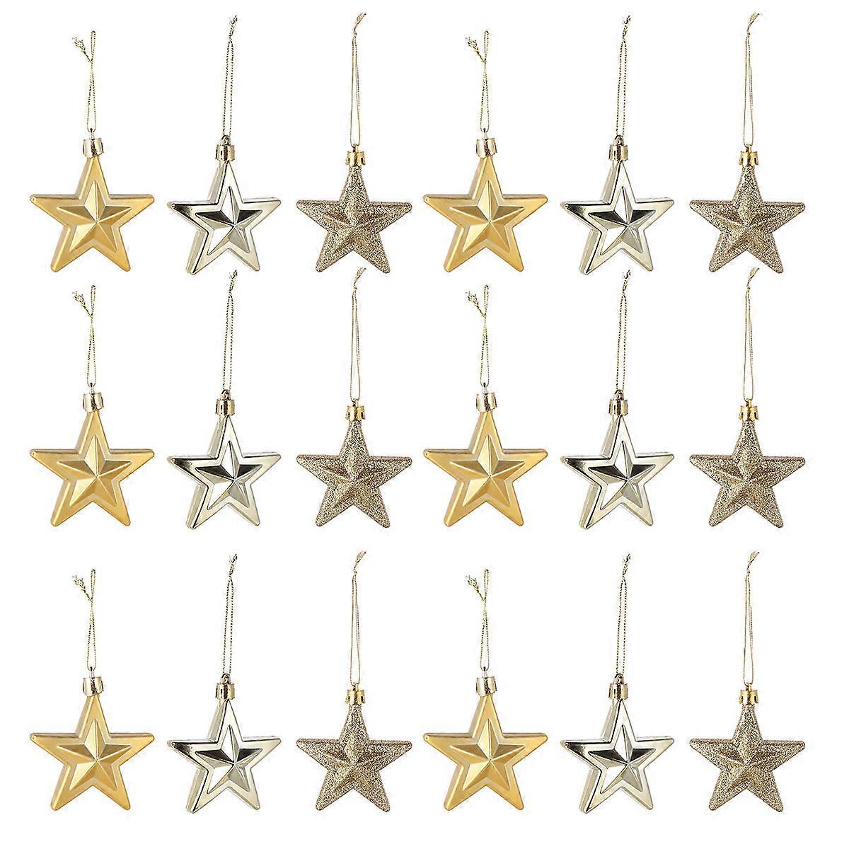 Christmas Hanging Decor Plastic Five-Pointed Star for Decoration 18Pcs
