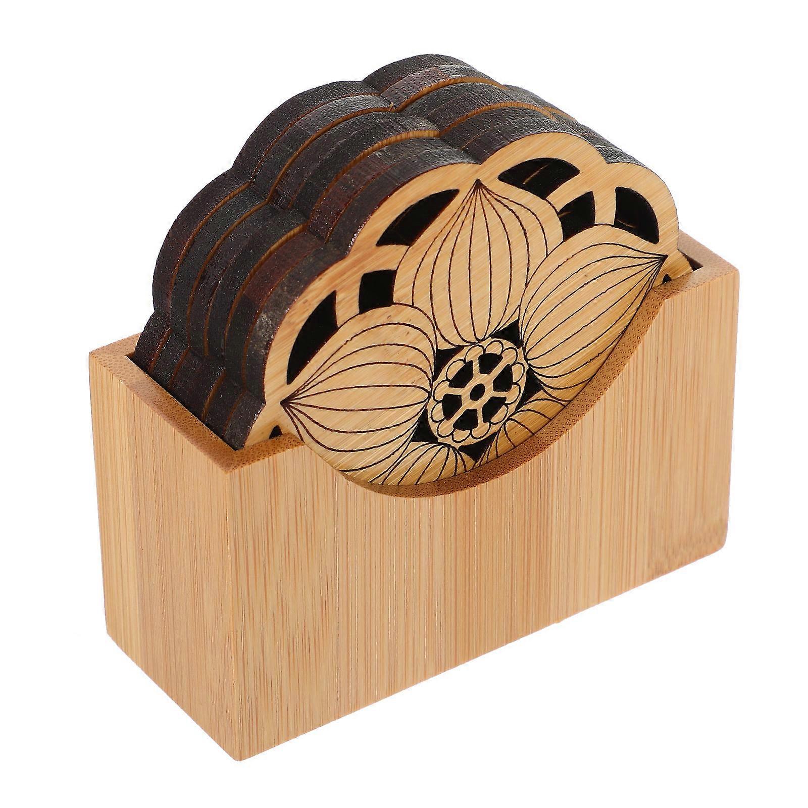 Bamboo Lotus Coasters for Drink Protection 3Sets with Coaster Holder