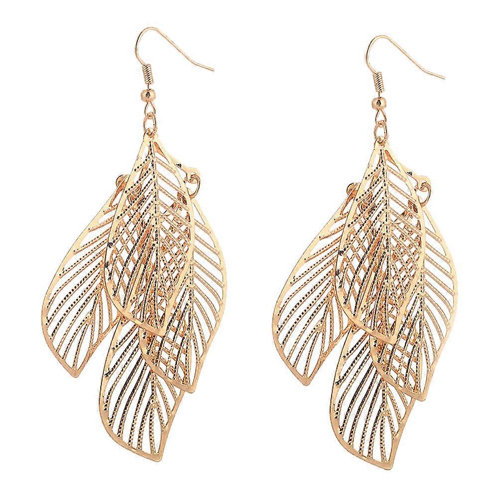 Multi-Layer Leaf Earrings Elegant Hollow-Out Tassel Earrings 1Pair