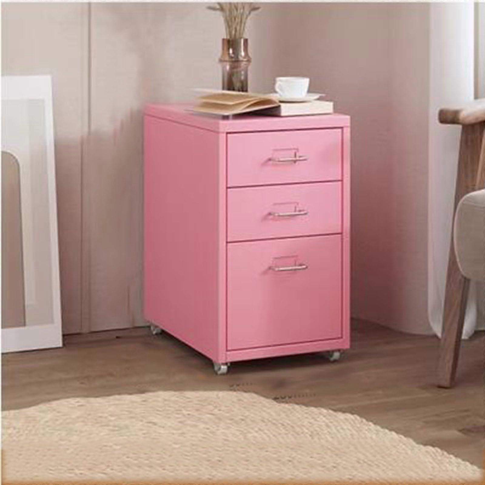 Filing Cabinet Metal With Lock And Wheels Pink 18 X 16 X 11 Inch Rolling Mobile Organizer For Printer And Office