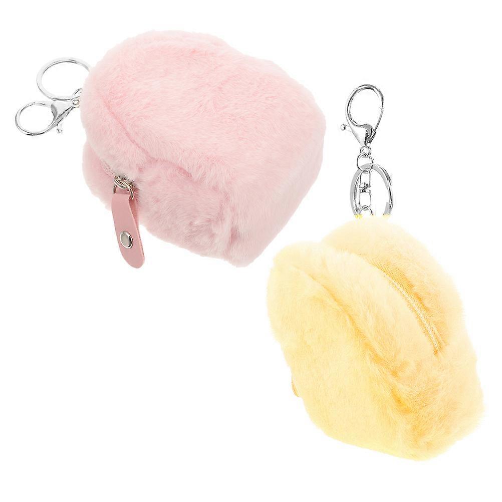Kawaii Plush Coin Purse for Storage 2Pcs Cute Mini Wallet Keychain Girls