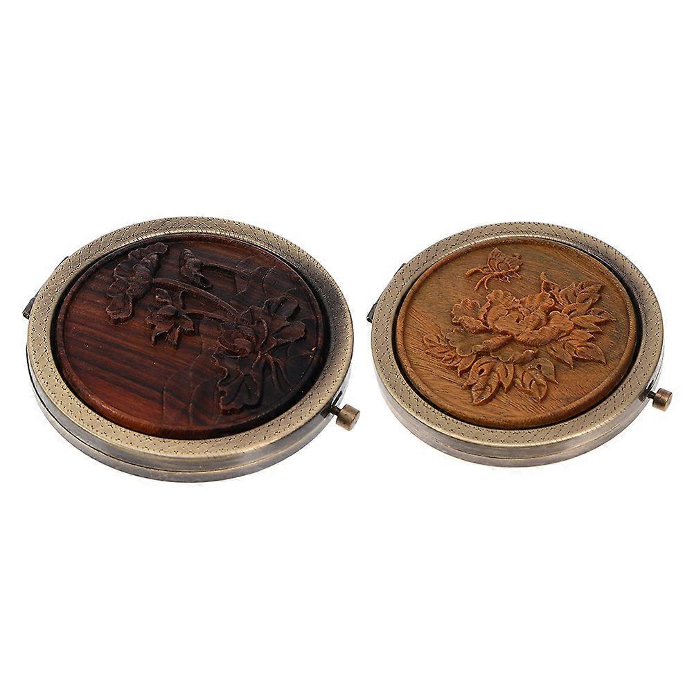 Brown Wooden Makeup Mirror Double-Sided Folding Mirror 2Pcs for Makeup Use