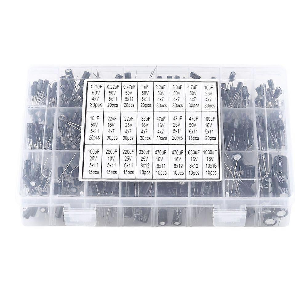 500pcs 24 Values Aluminum Electrolytic Capacitor Assorted Kit 10V~50V 0.1uF to 1000uF