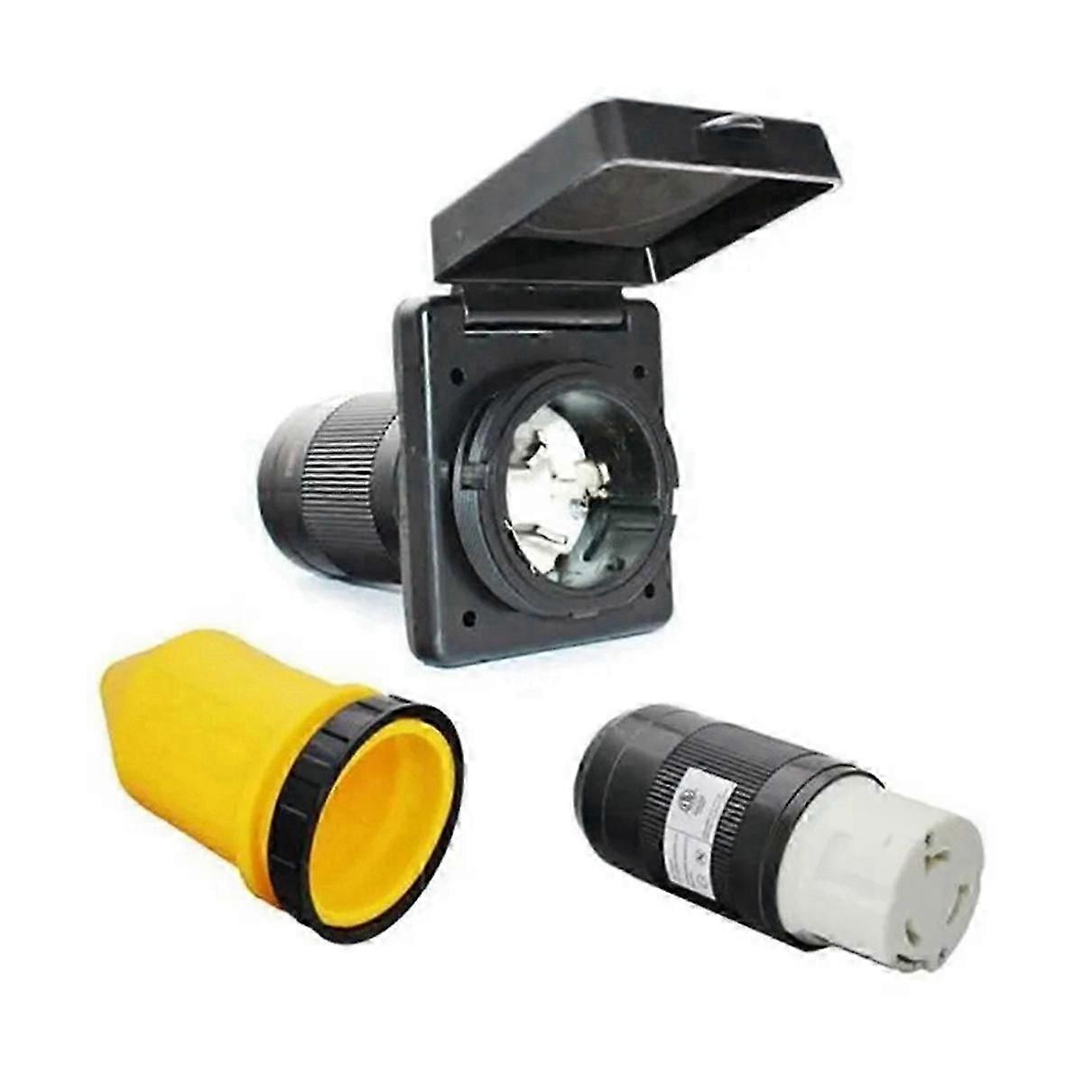 RV 50 Amp 125V/250V AC Power Inlet Plug Female Twist Locking Connector Black