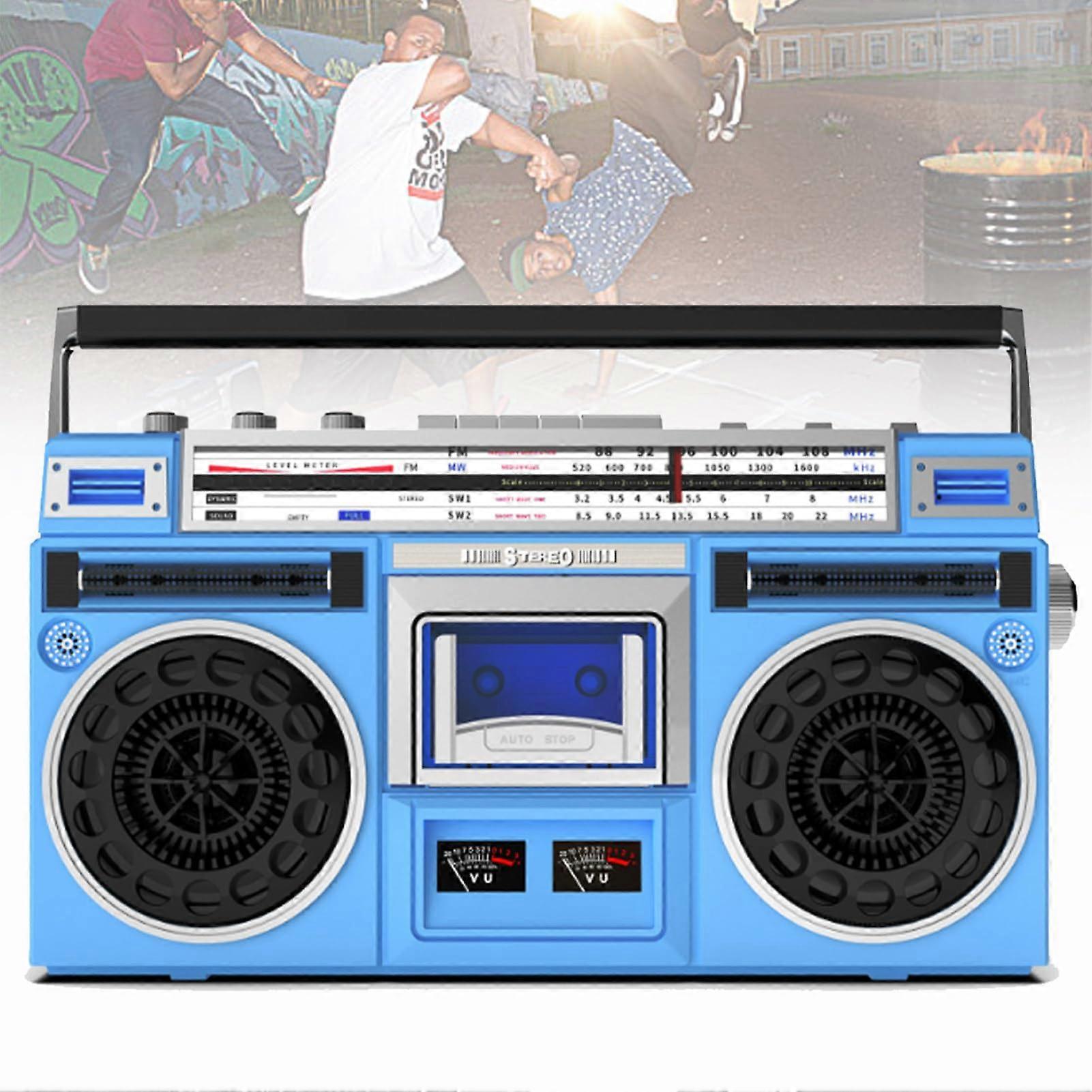 Portable Cassette Boombox AM/FM Radio, CD Player, Cassette Recorder, SD/USB Input  Classic Retro Blue For Travel