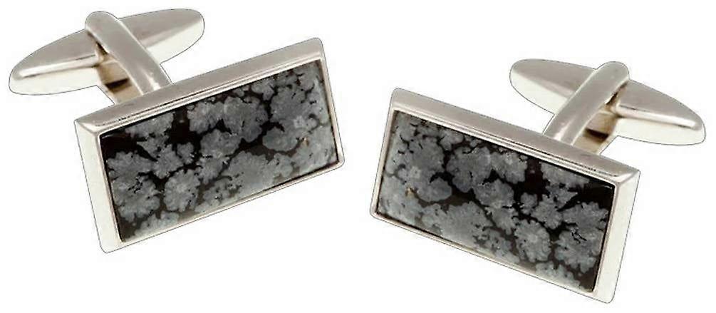 David Van Hagen Snowflake Rectangle Cufflinks - Black/Grey/Silver