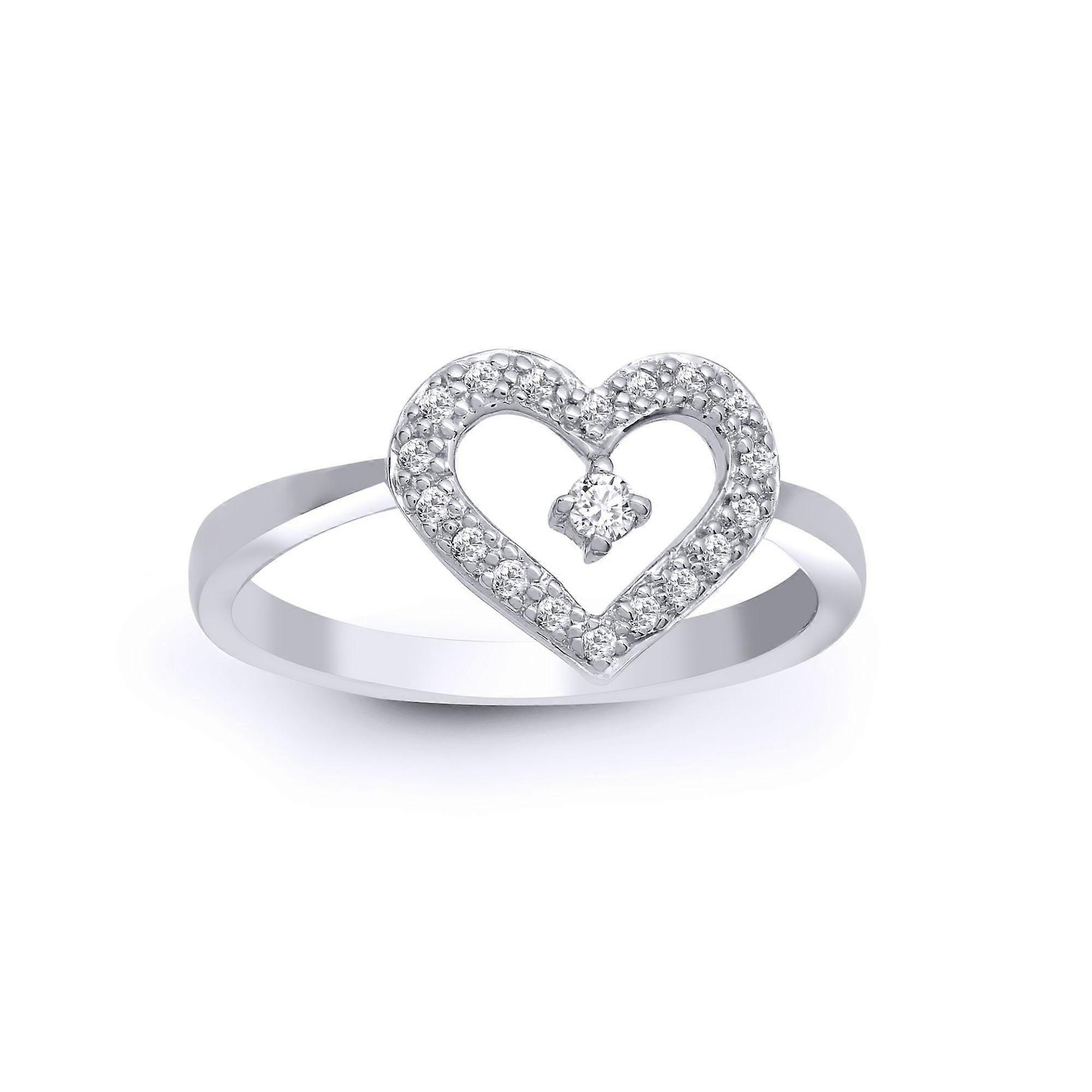 Κοσμήματα Λονδίνο κυρίες στερεά 18ct λευκό χρυσό προετοιμάσει Set γύρος G SI1 0.17 CT διαμάντι αγάπη καρδιά δαχτυλίδι πάρτι 10mm