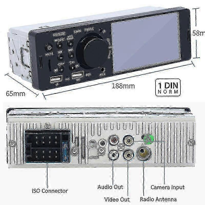 25-26 4.1&quot; Car Radio 1 Din Touch Screen Mp5 Video Player Dual Usb Tf Bluetooth Handsfree 7 Colors Lighting Iso Head Unit Phyee 7805c