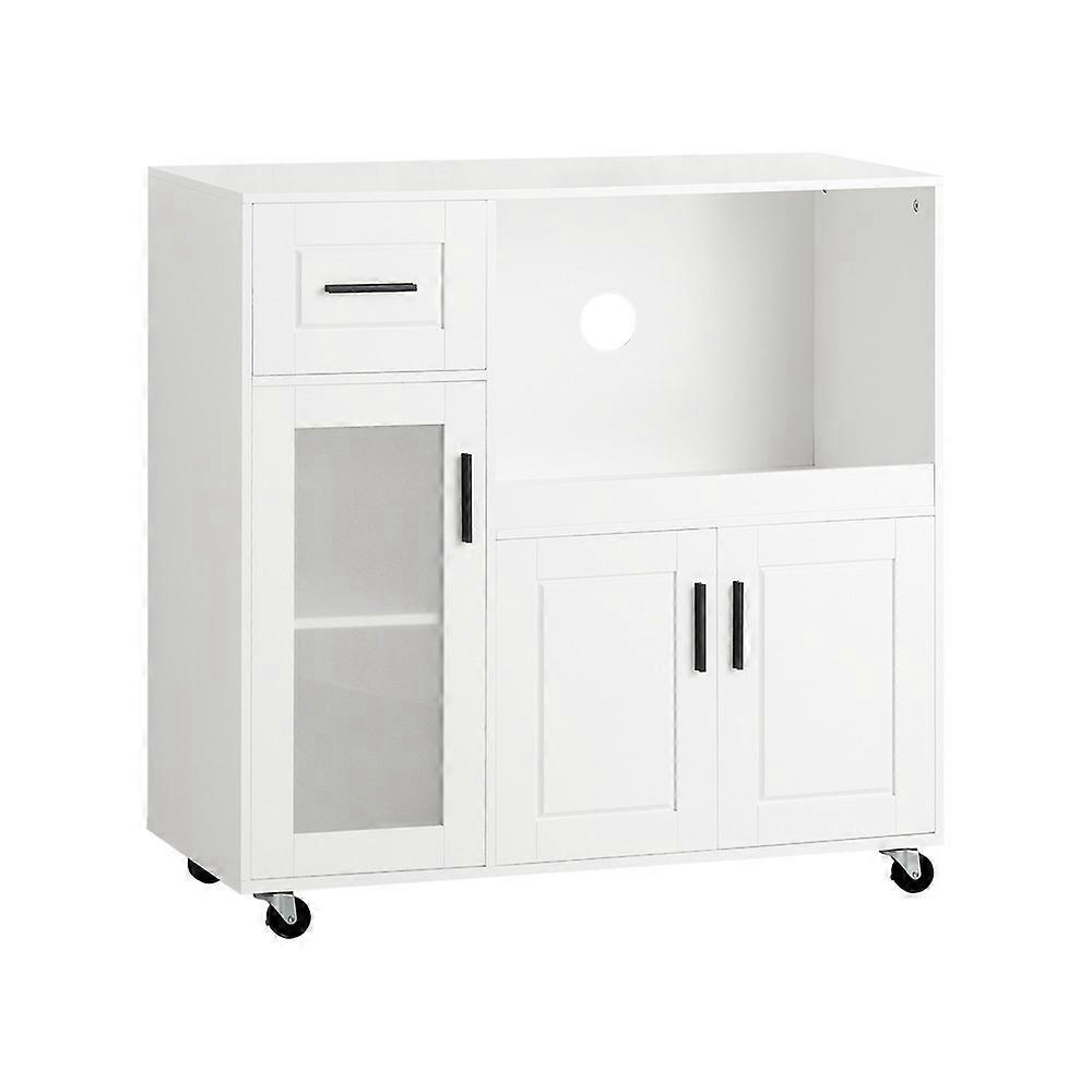 SoBuy FSB78-W, Credenza da Cucina, Armadio a Microonde con 3 Ante e Cassetto, Armadio su Ruote, Carrello da Cucina, Carrello Portaoggetti Bianco 88...