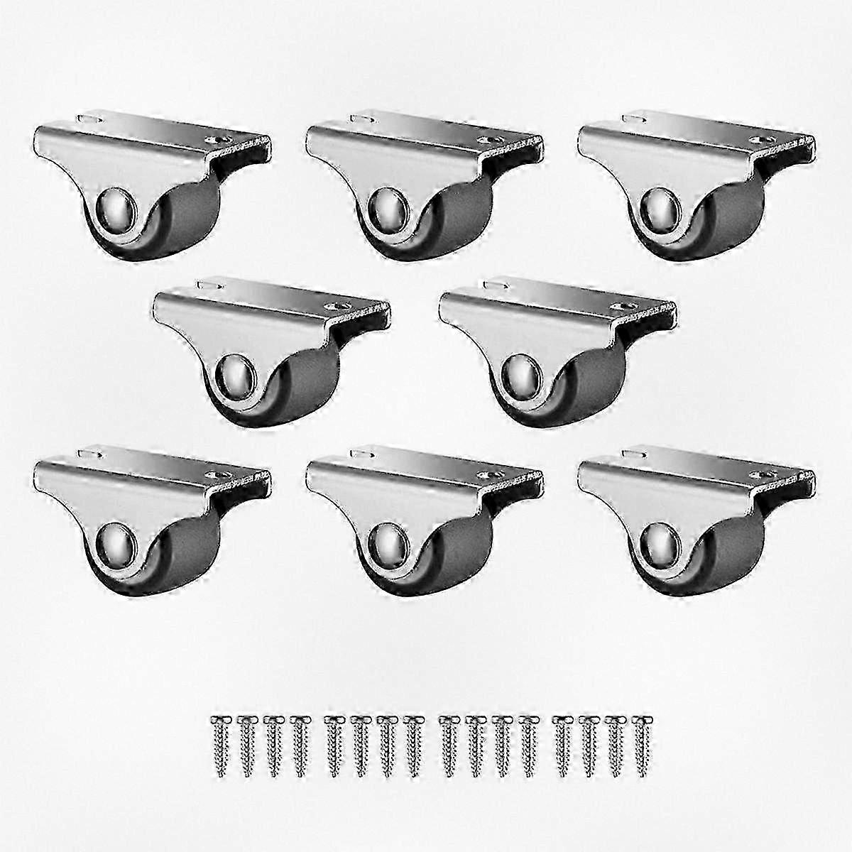 Low Profile Mini Fixed Casters with Screws, Silent Rubber Rigid Wheels for Furniture, Set of 8