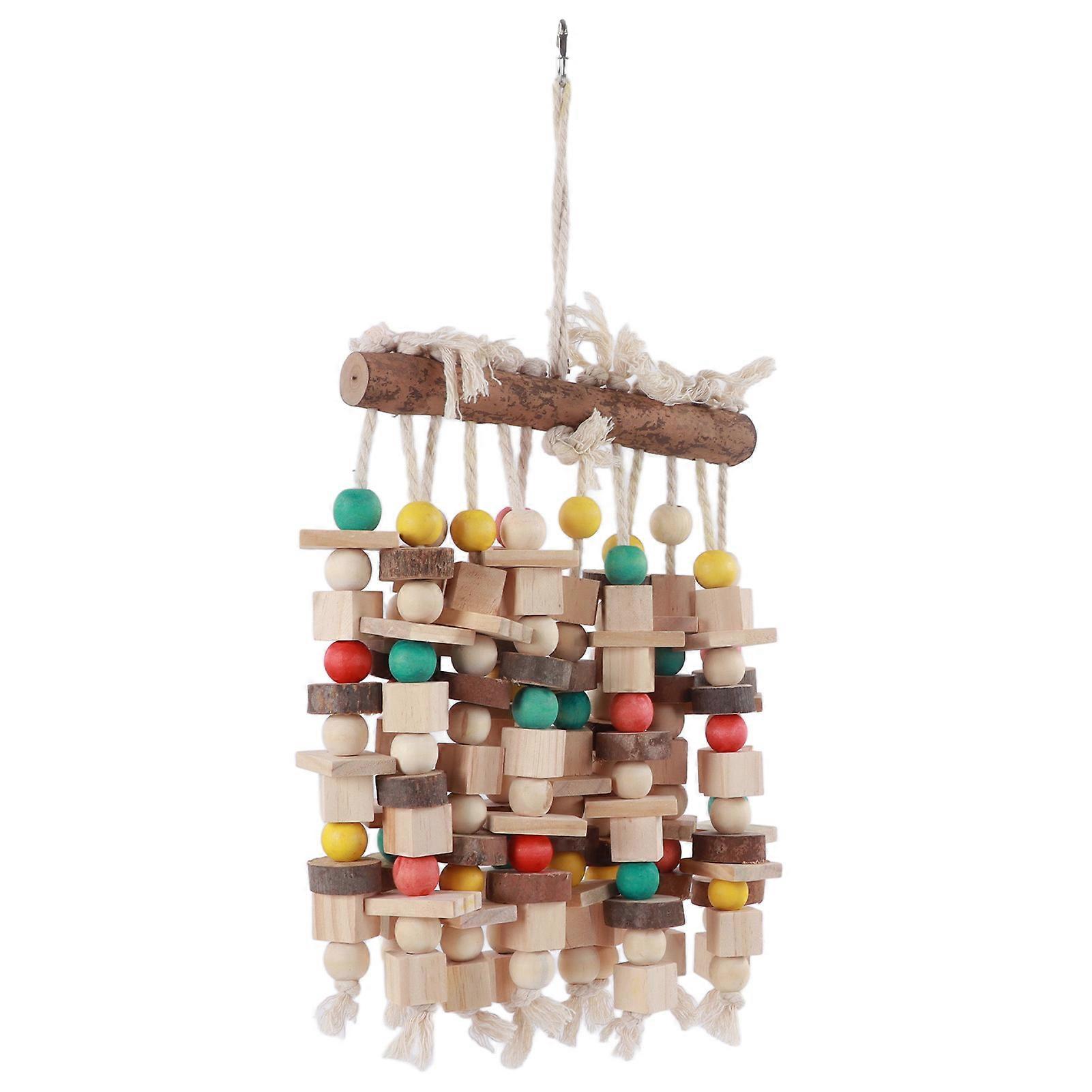 Parrot Chewing Toy Wooden Multicolored Blocks Hanging Large Bird Bite Climbing Toy for Macaws