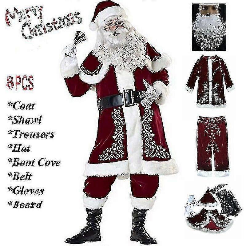 Santa Claus Suit Adult Christmas Cosplay Costume Red Deluxe Velvet Fancy