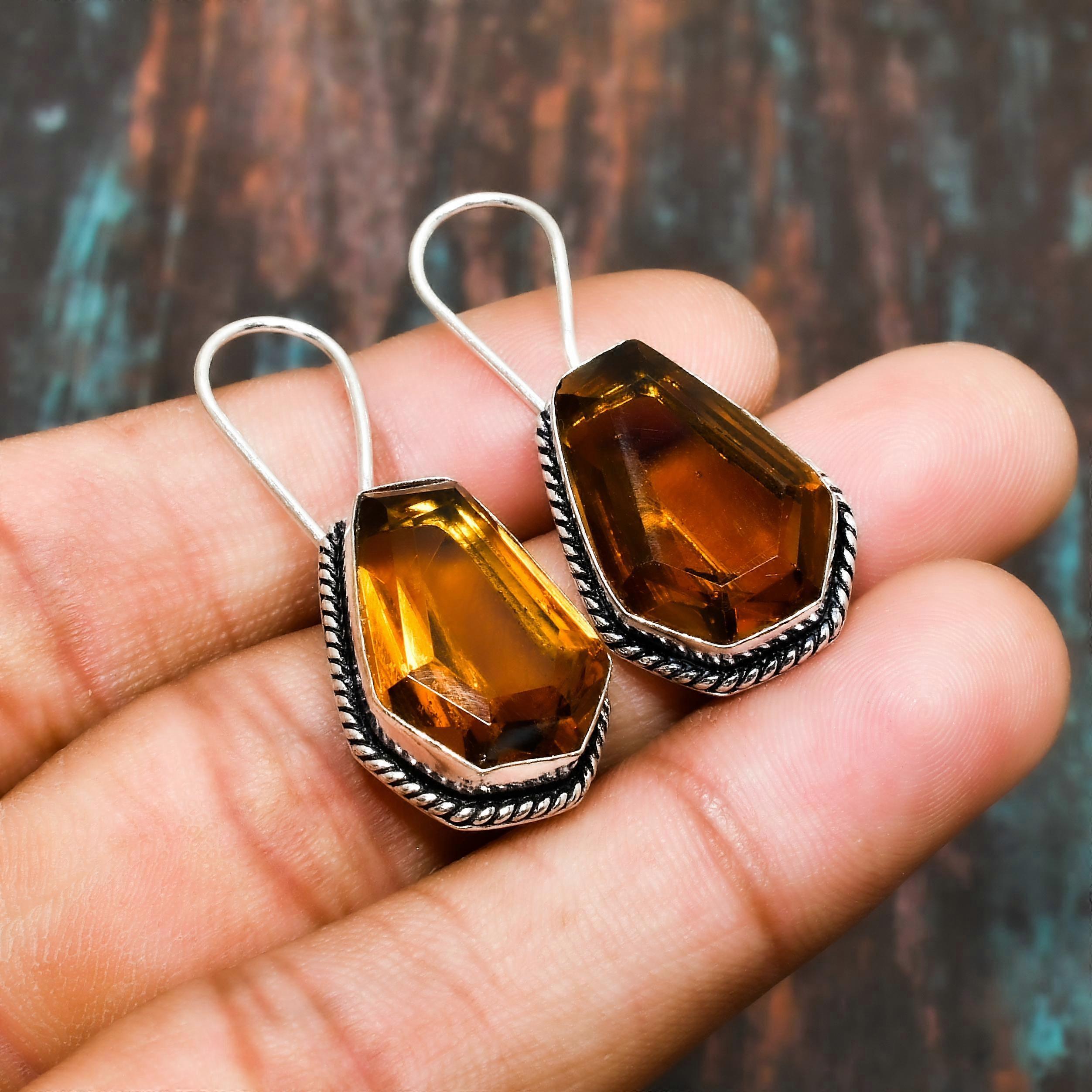 Citrine, Gemstone Handmade Solid 925 Sterling Silver Jewelry Earring