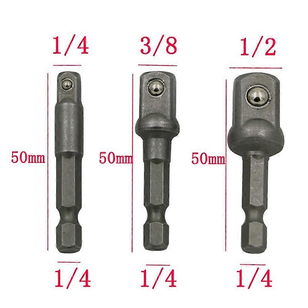 3Pcs/Set Chrome Vanadium Steel Socket Adapter Hex Shank 1/4in 3/8in 1/2in Extension Drill Bits Bar H