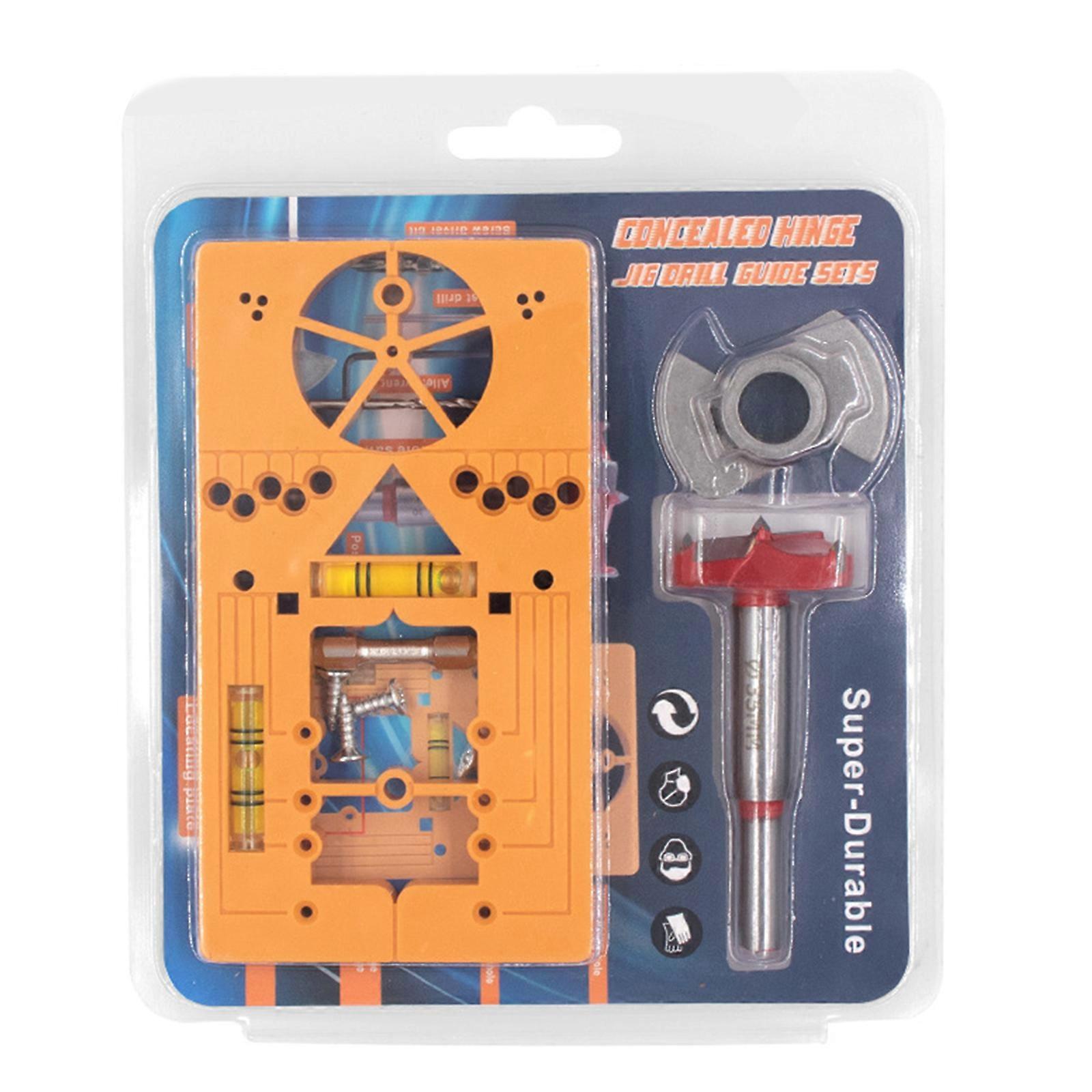 35mm Concealed Hinge Jig Drill Guide Set Adjustable Hinge Guide Drill Bit Woodworking Hole Opener Woodworking Multicolor