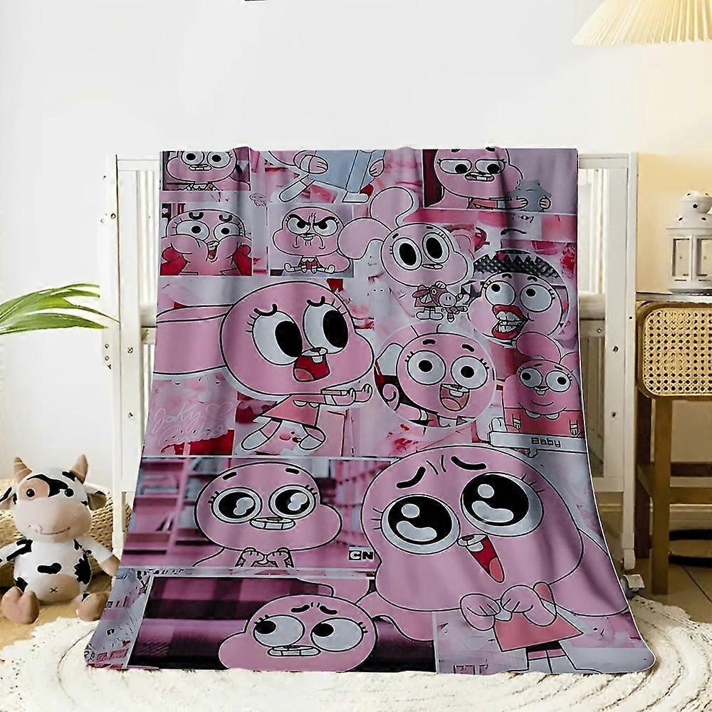 1pc Gumball & Darwin Themed Flannel Blanket - Soft Plaid Style, Large Size for Multiple Scenes, Machine Washable, Ideal -poiuy80