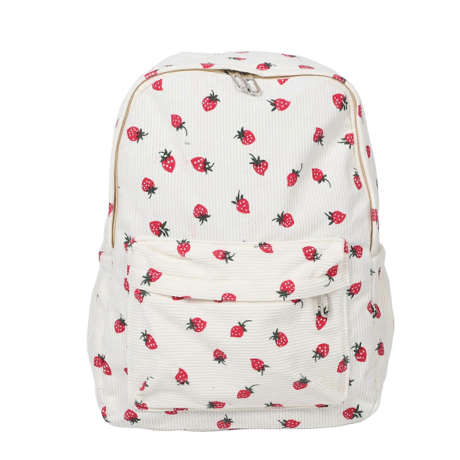 Cute Strawberry Backpack for Stuff Holding White Corduroy Material