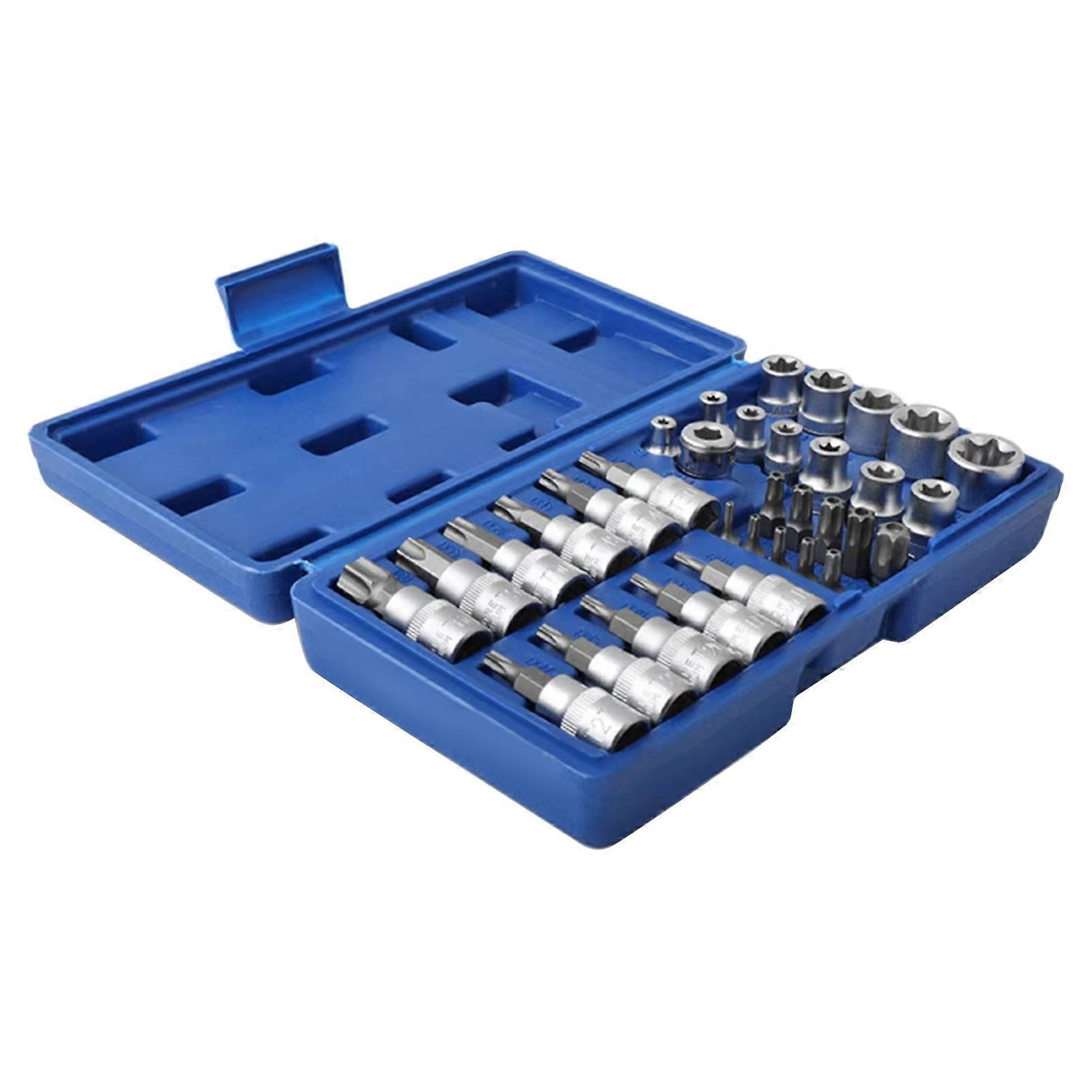34Piece 3/8'' Drive Socket and Bit Set with Carrying Case Male / Female Security Bits Drive Handheld Tool Ratchet Socket Multicolor