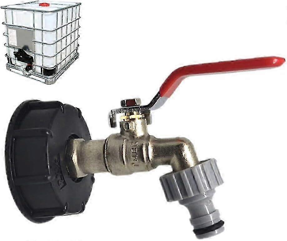 Adapter for IBC tank with 1/2" faucet outlet and garden hose fitting