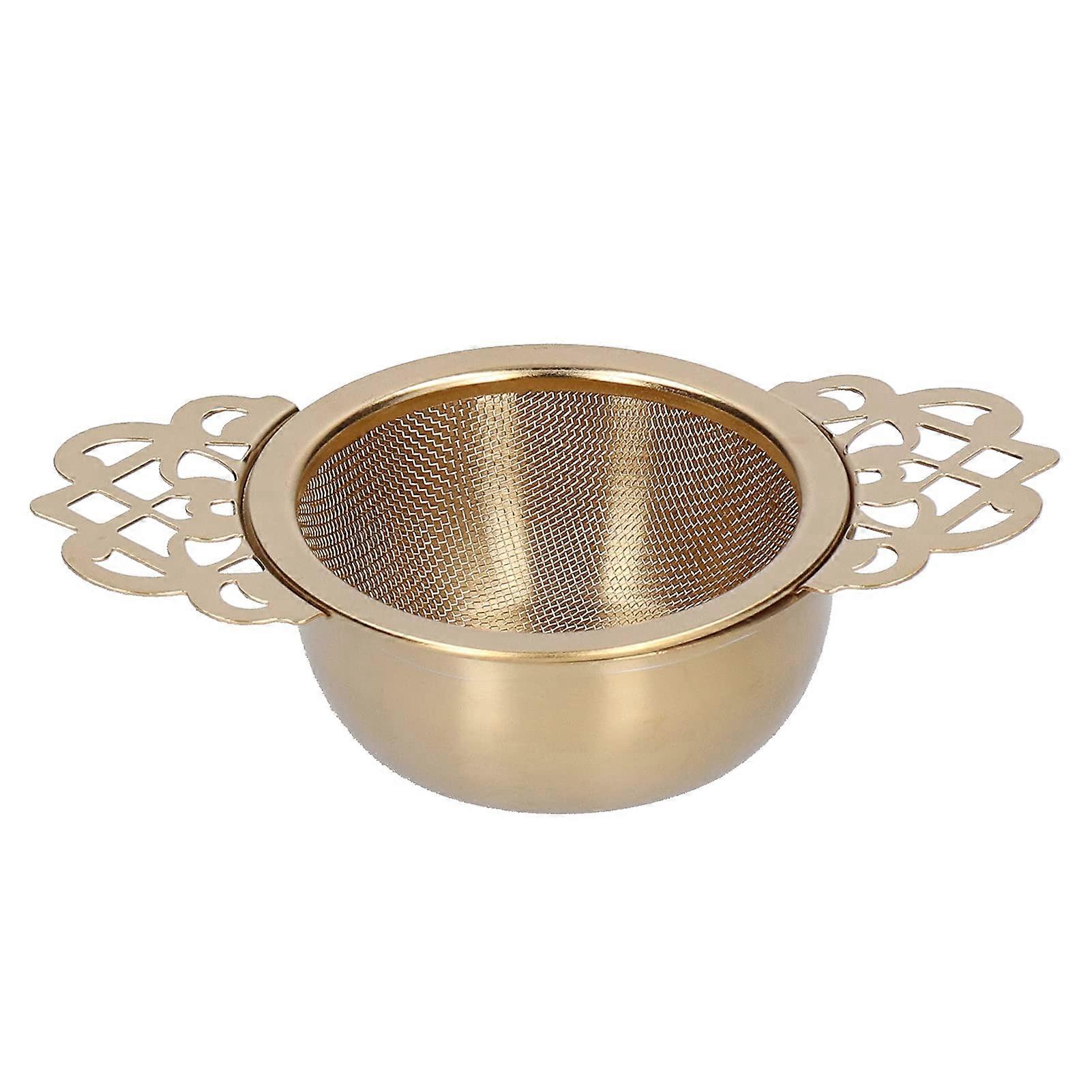 Gold Stainless Steel Tea Infuser with Handles and Base, Fine Mesh Loose Leaf Strainer for Mugs