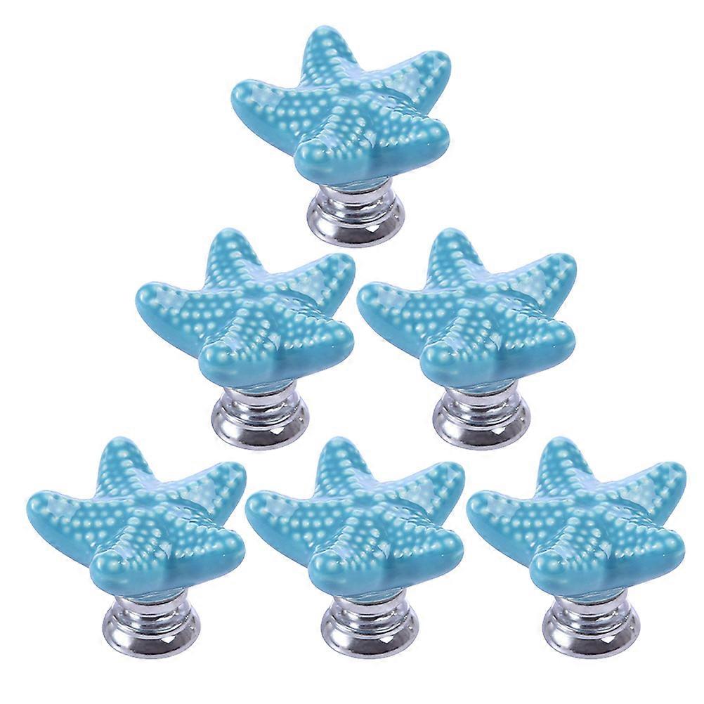 Sky-Blue Ceramic Pull Handles for Wardrobe Drawer Star Knobs 6Pcs
