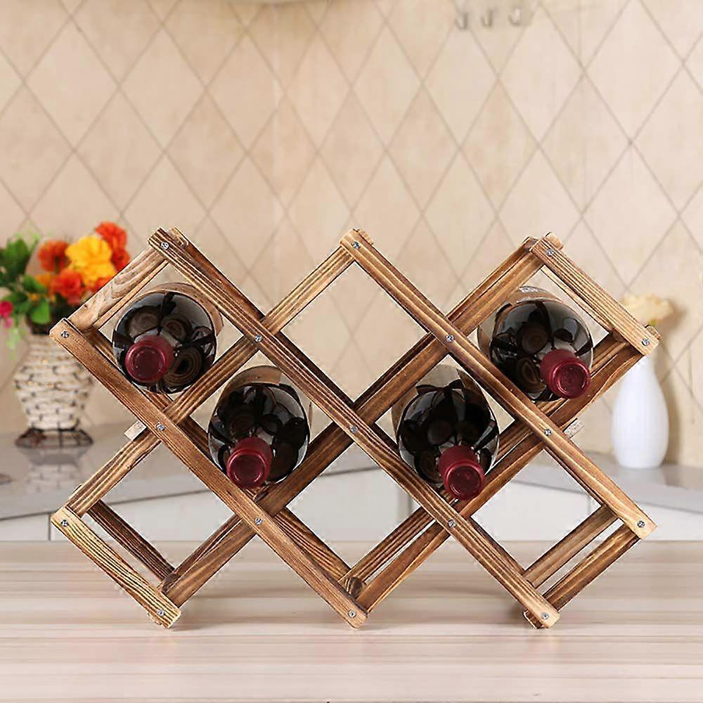 Wooden wine rack for 10 bottles, foldable and stackable wine rack for kitchen counter