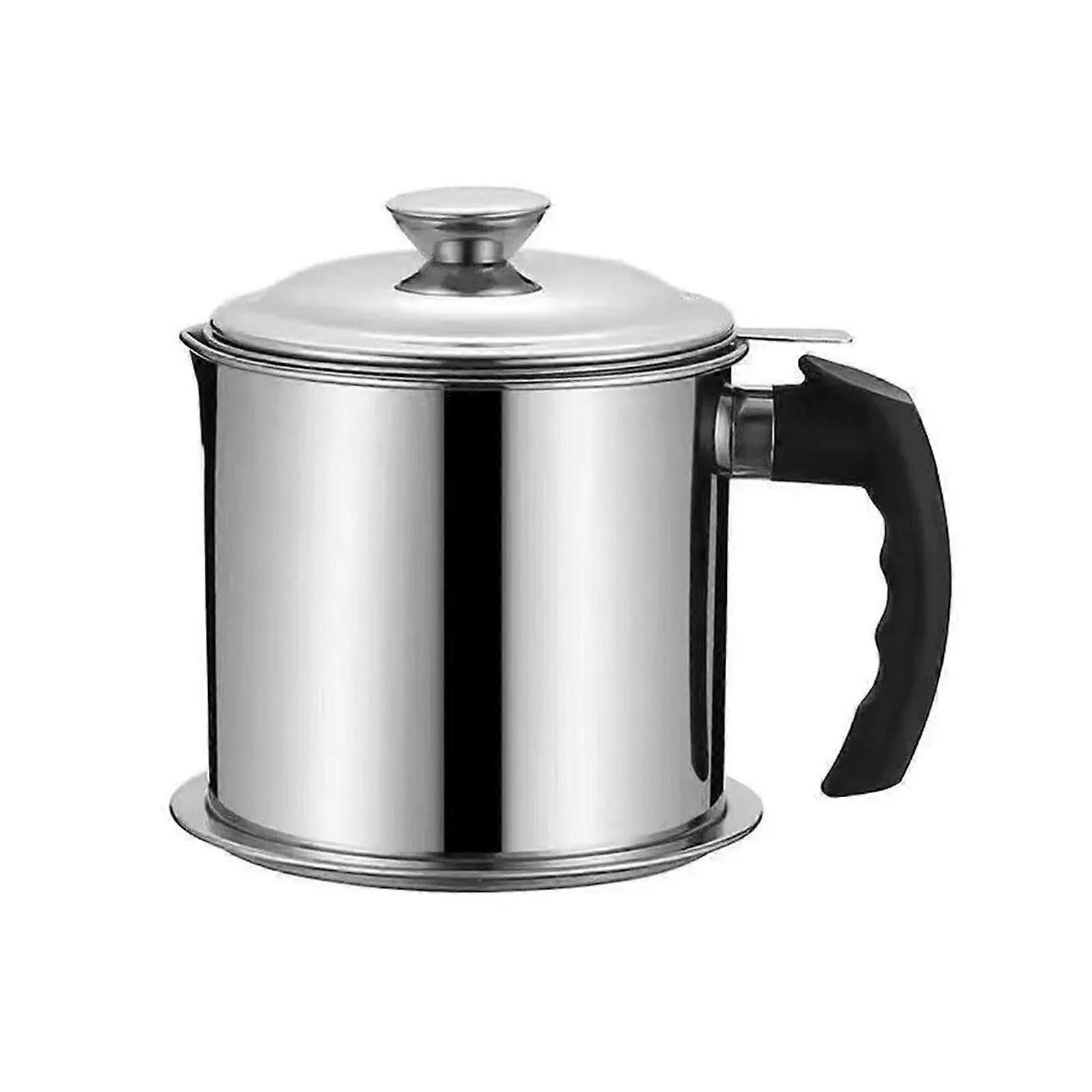 1.4L Oil Filter Pot with Fine Mesh Strainer, Large Capacity Grease Keeper and Heat Resistant Lid