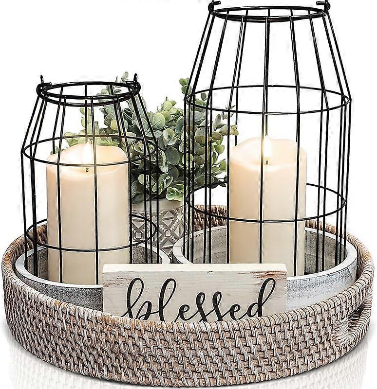 Rustic Farmhouse Lantern Decor Set of 2 - Stylish Decorative Lanterns