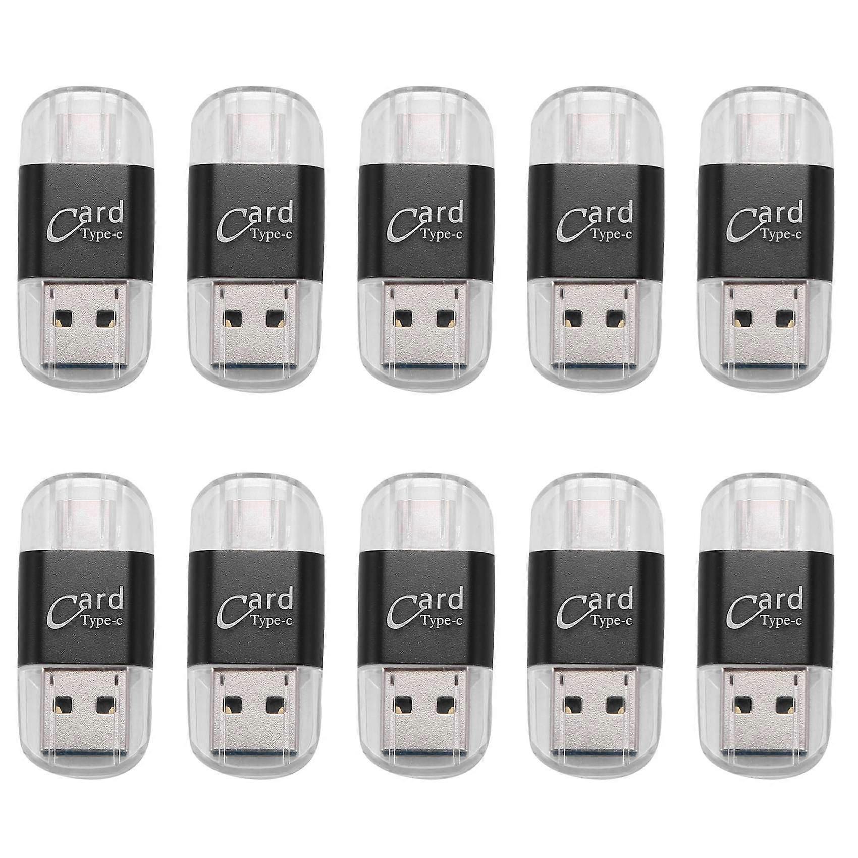 10X Card Reader Aluminum USB Type C OTG Micro-SD/TF External Memory Card Reader Adapter for Mobile Phone Computer(Black)