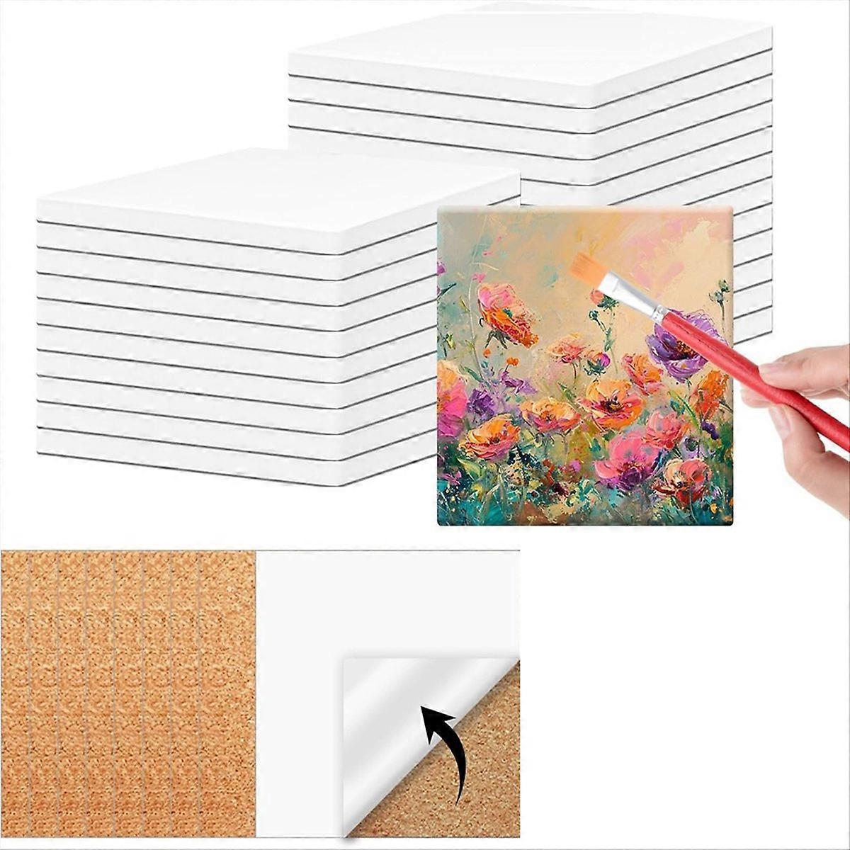 24 PCS Telhas Cerâmicas para Artesanato polegadas e esteira de Cortiça autoadesiva