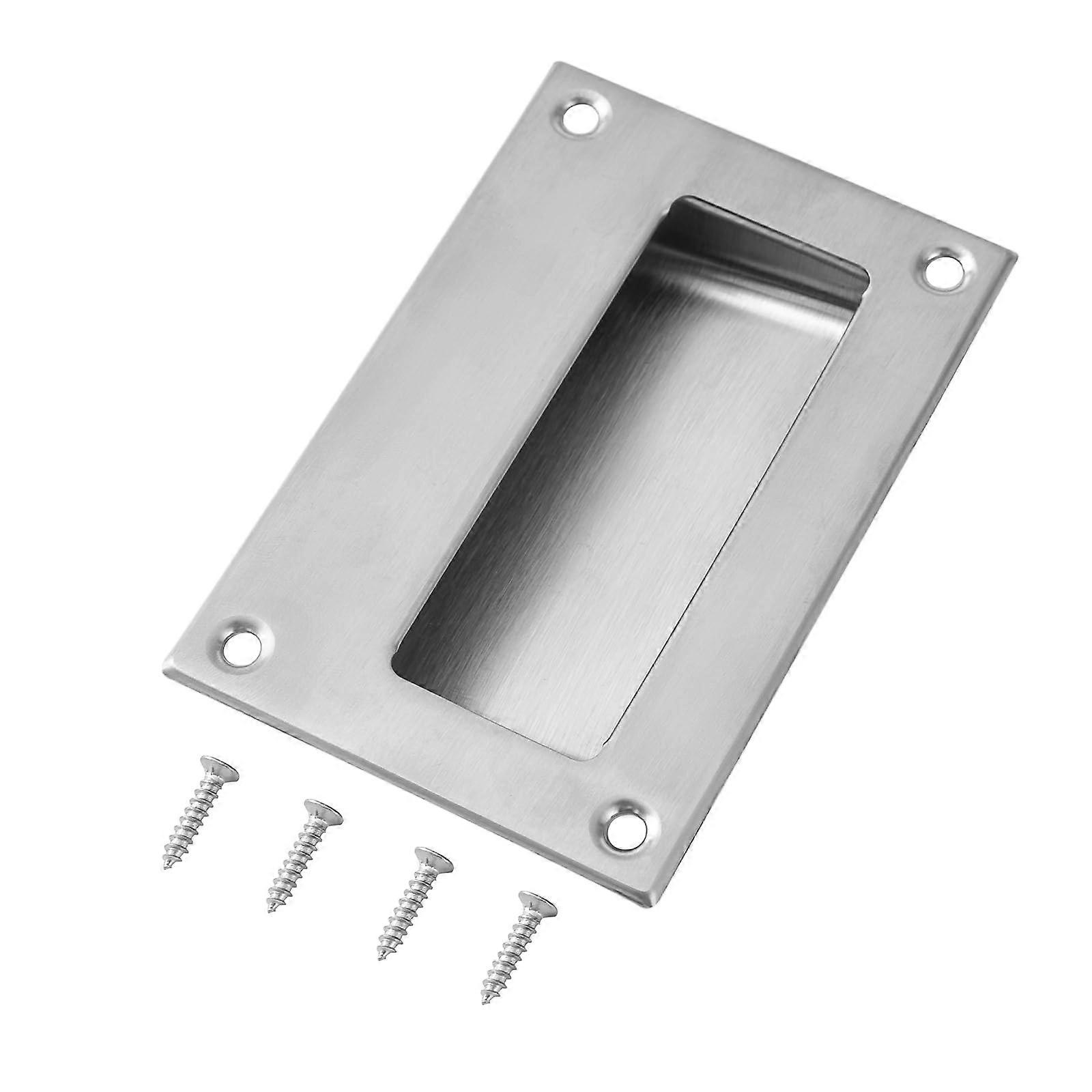 Brushed Nickel Sliding Door Flush Pull Handle, 5x3¼ Inch Rectangular Concealed Recessed Design