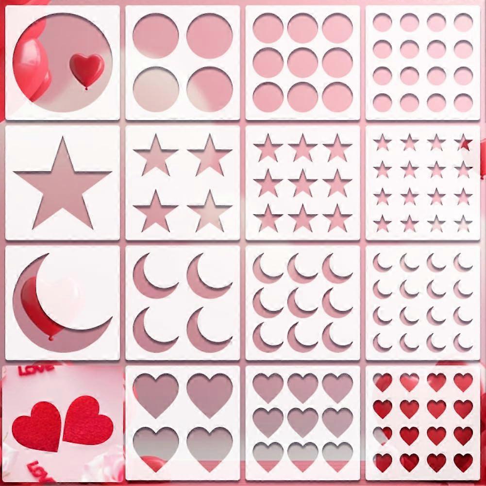 16Pack Celestial Stencil Set with Heart Moon Star Designs, 6x6 Reusable PET for DIY Crafts