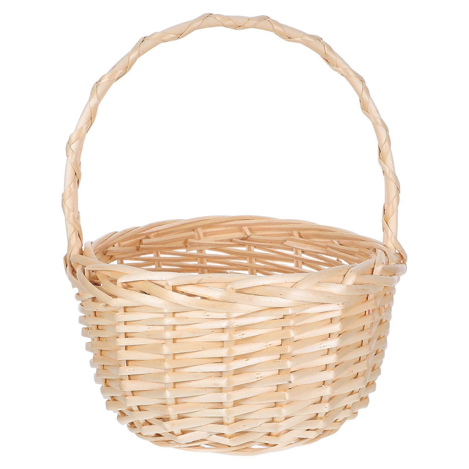 Picnic Basket Wicker Basket for Storage Hand Woven with Handle Khaki