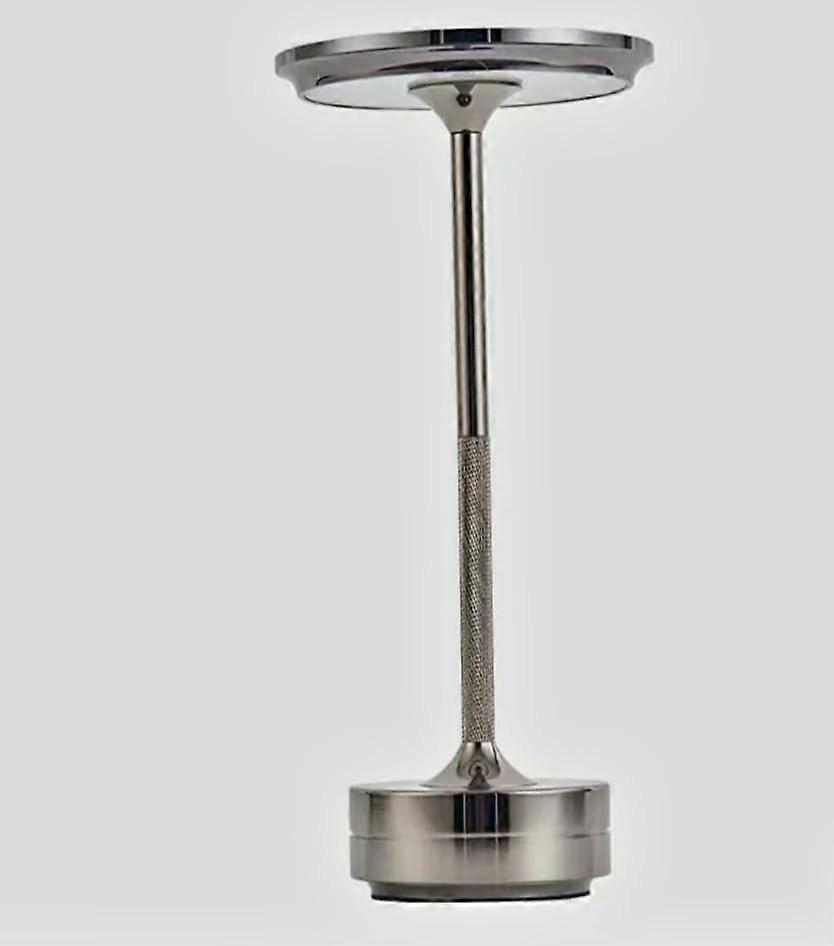 Cordless Table Lamp with USB Rechargeable LED, 3 Brightness Levels, Silver for Indoor Outdoor Use
