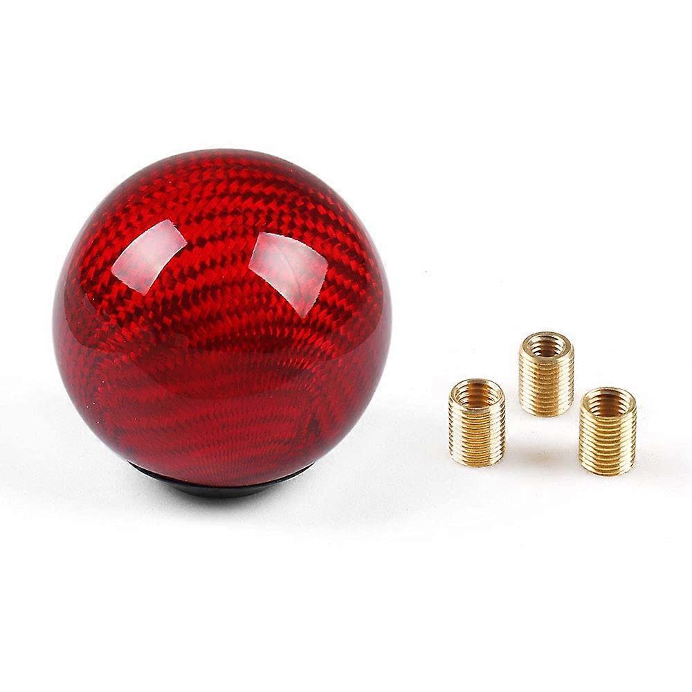 Carbon Fiber Shift Knob Ball Style with 3 Adapters, Durable Alloy Core, Black and Red for Cars