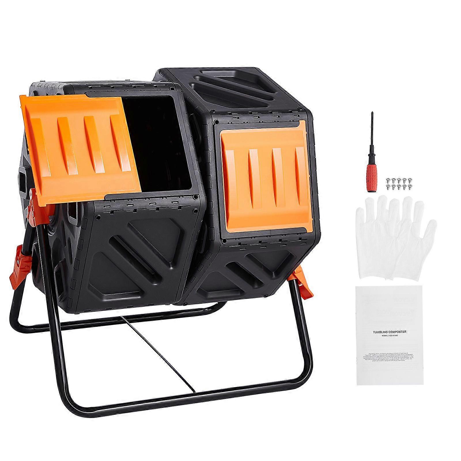 Κάδος κομποστοποίησης, ποτήρι κομποστοποίησης διπλού θαλάμου 37-Gal, δύο περιστρεφόμενοι θάλαμοι μεγάλου όγκου με 2 συρόμενες πόρτες και χαλύβδινο πλαίσιο