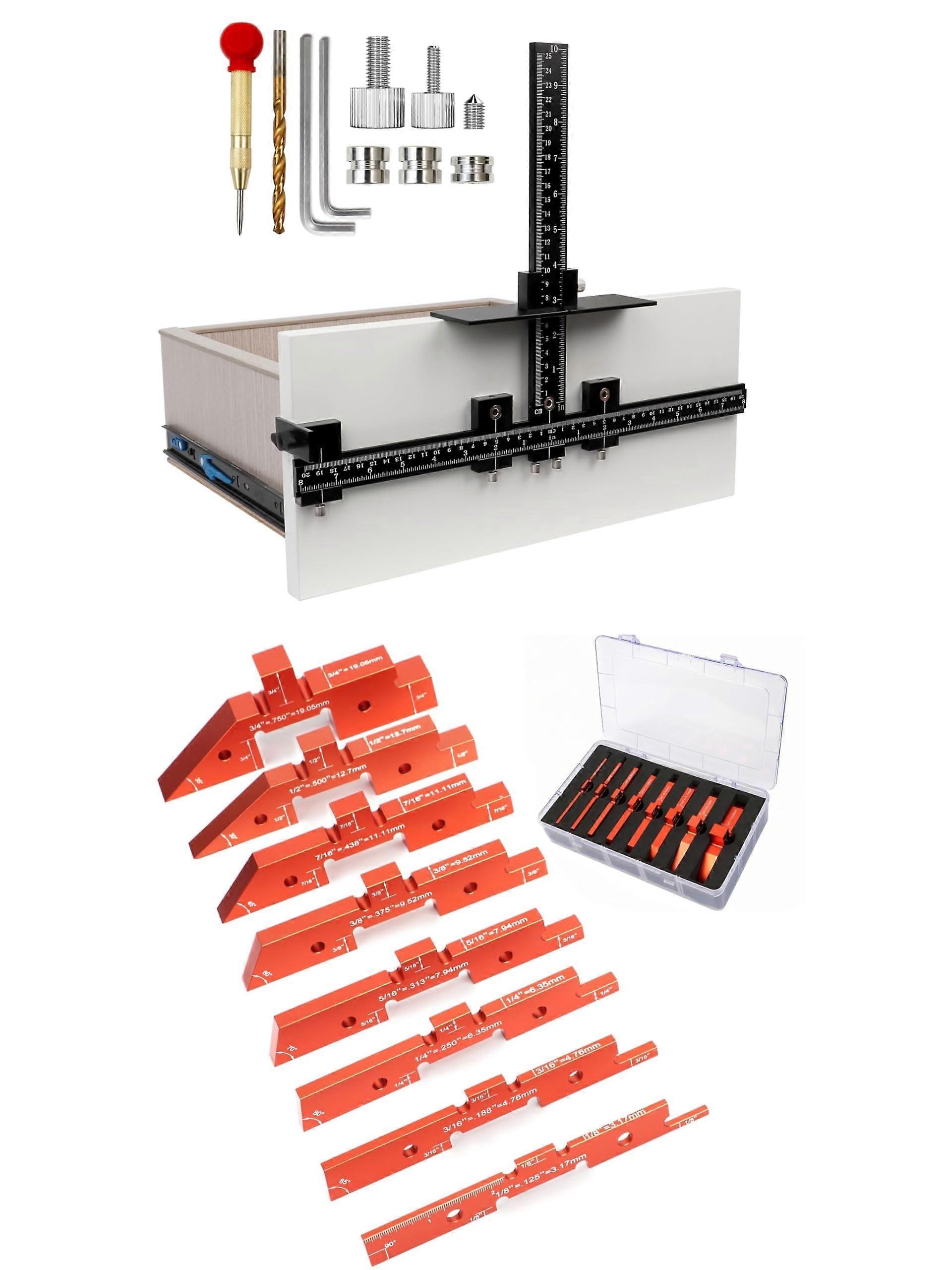 Cabinet Hardware Jig with Adjustable Drill Guide and AllAluminum Router Setup Bars for Precision