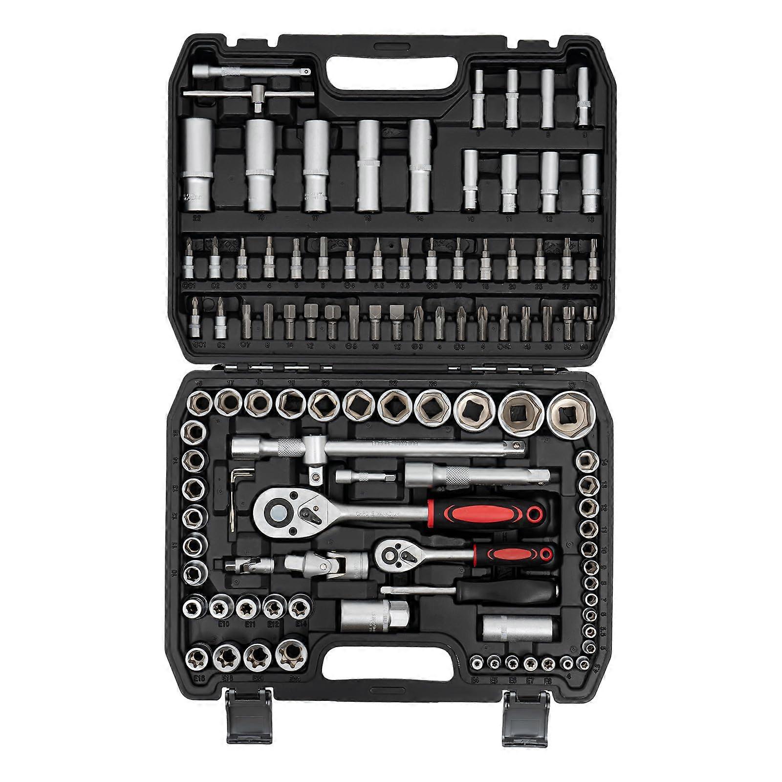 Mechanics Tool Set 108 Piece Socket Wrench Kit for Car and Motorcycle  with Secure Locking Mechanism