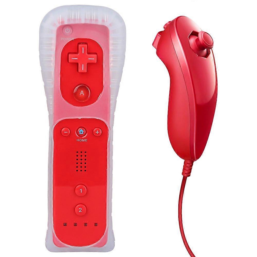 Red Remote and Nunchuck Bundle for Wii and Wii U with Silicone Case and Wrist Strap
