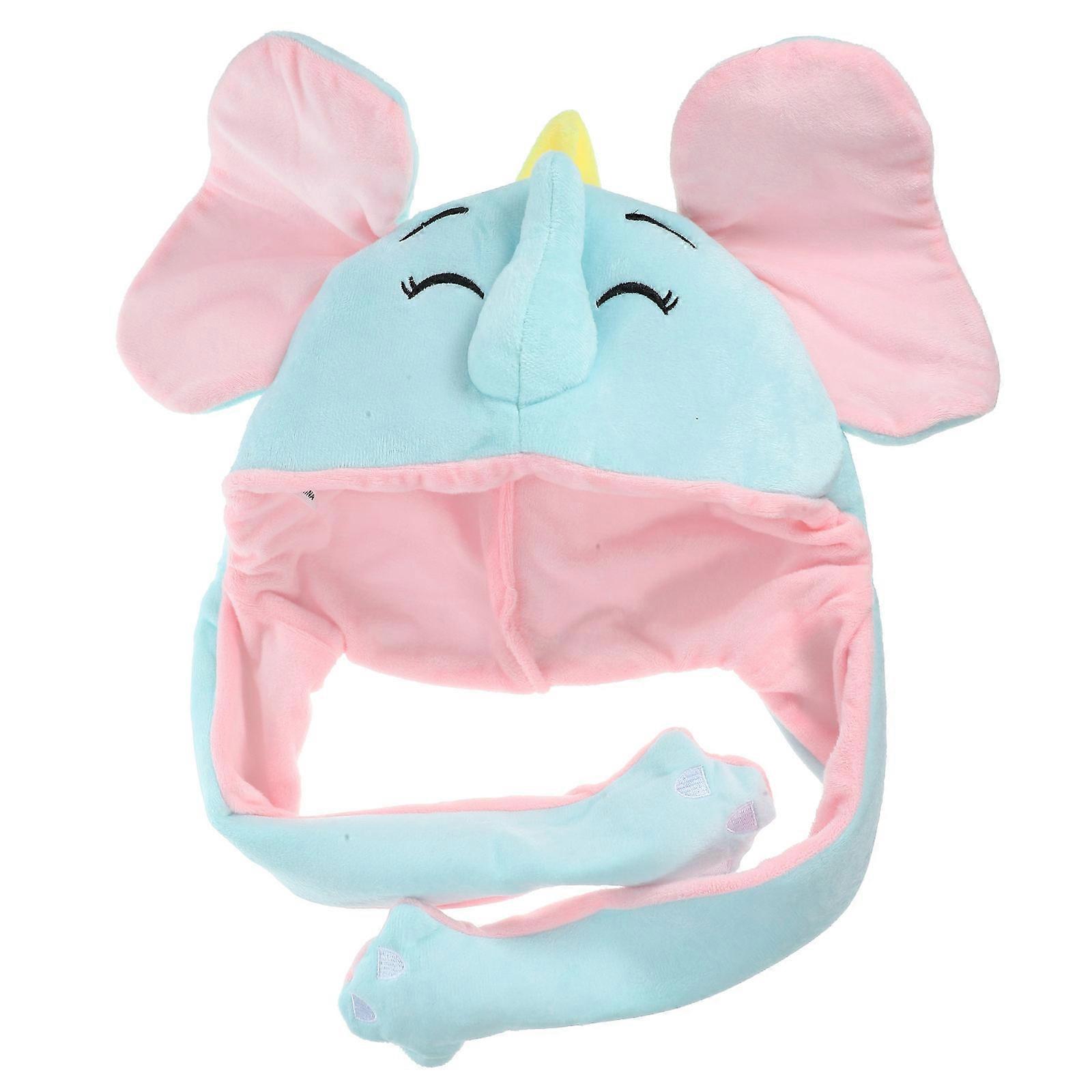 Elephant Plush Hat with Moving Ear for Decoration Soft Cartoon Cap