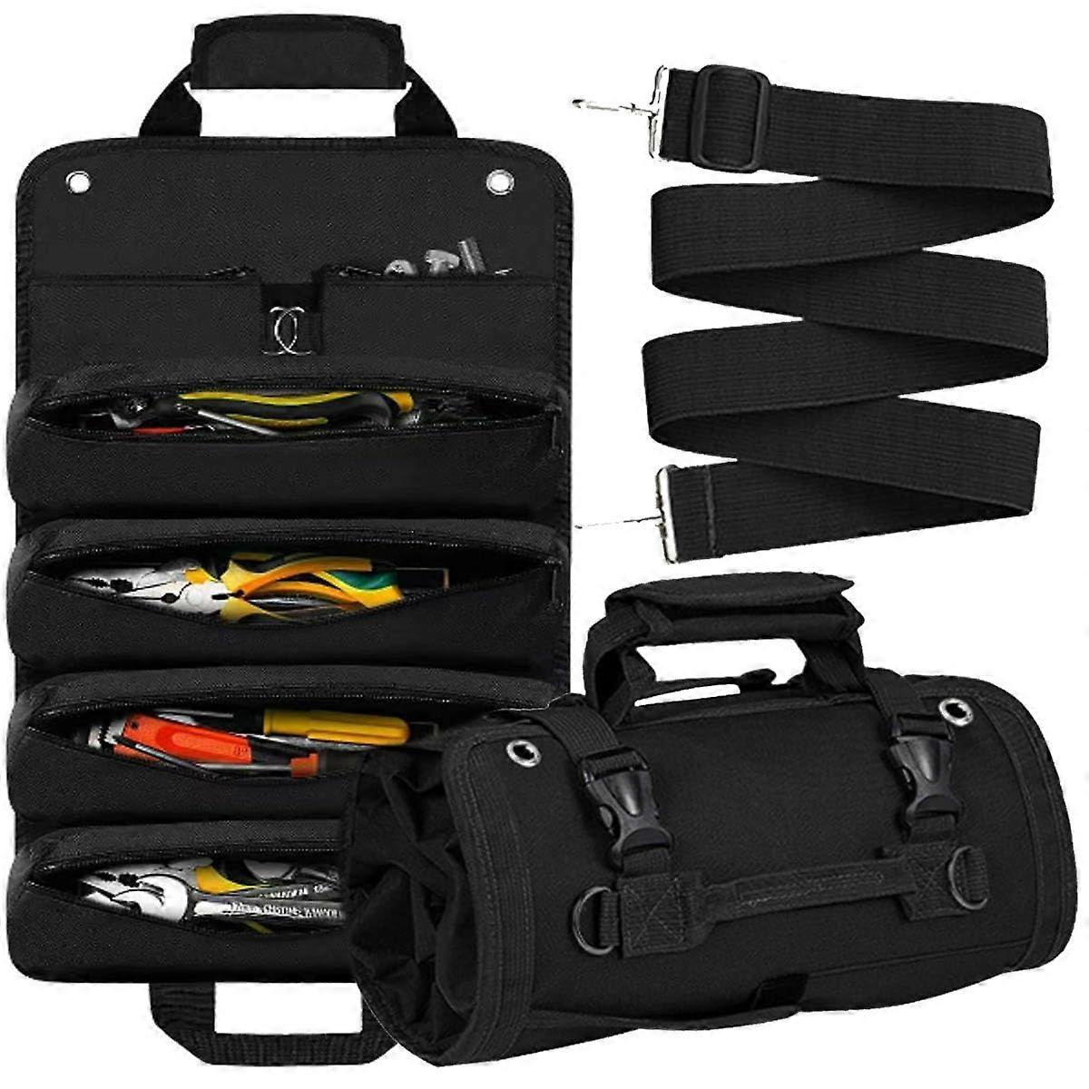 Tool Roll Bag with 11 Pockets, Heavy Duty Rolling Tool Organizer, WeatherResistant, BlackA