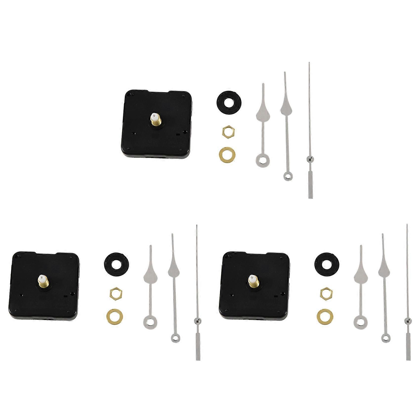 3X Clock Movement Mechanism with Silver Hour Minute Second Hand DIY Tools Kit