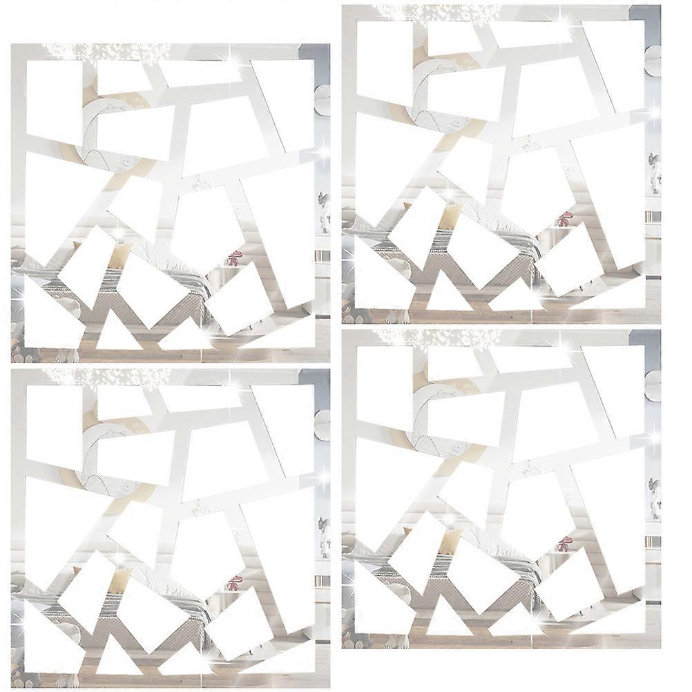 Mirror Peel And Stick Wall Decoration Reflection Effect Frameless Design Silver 4Pack