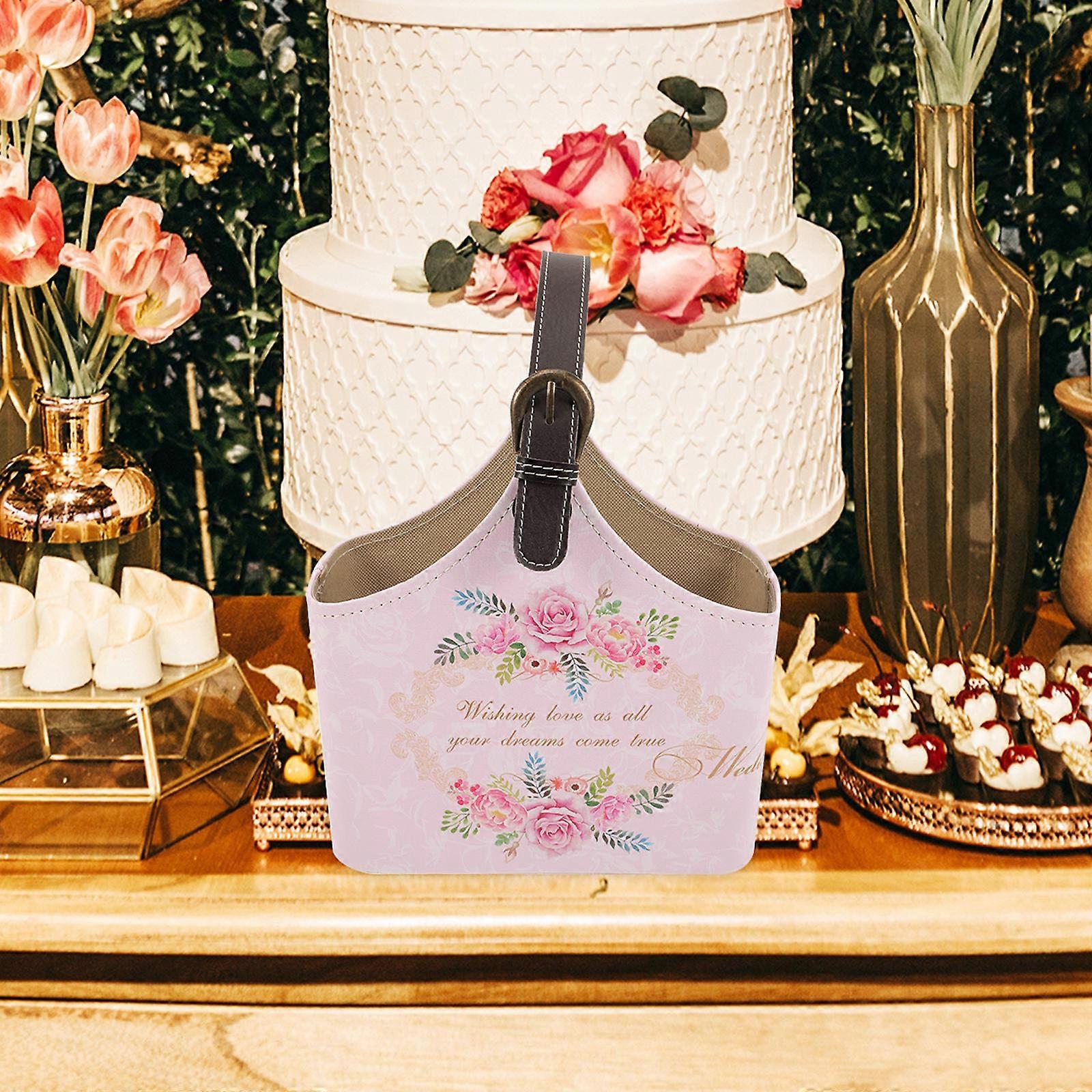 Bridal Flower Basket Snack Holder Rectangular PU 24x23cm For Wedding 1Set